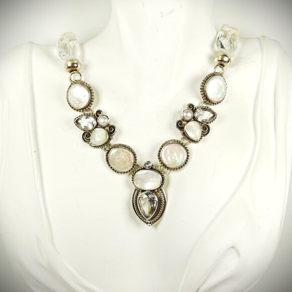 ECHO of the DREAMER Sterling Silver FW White MOP Pearls & Clear Quartz Necklace - Picture 1 of 11